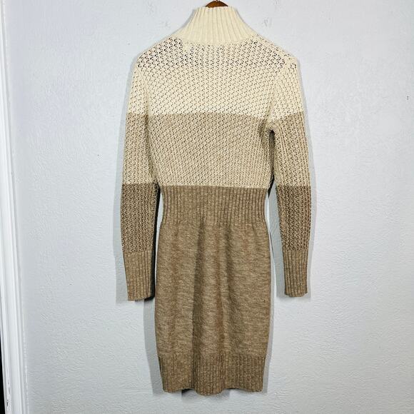 Moda INternational Chain Accent Sweater Dress Sheath Long Sleeve Tan - S - Picture 8 of 12